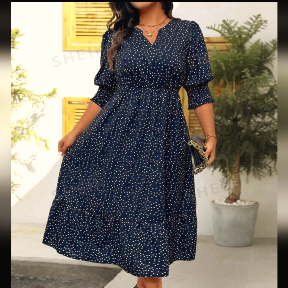 Shein curve 3xl midi dress black and white polka dot